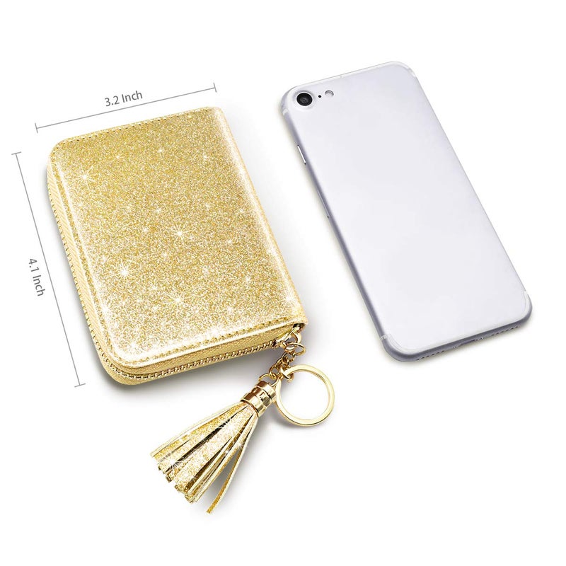 Coco Rossi Women's Small Credit Card Wallet RFID Cute Glitter Card Holder for Women, Gold - Image 5